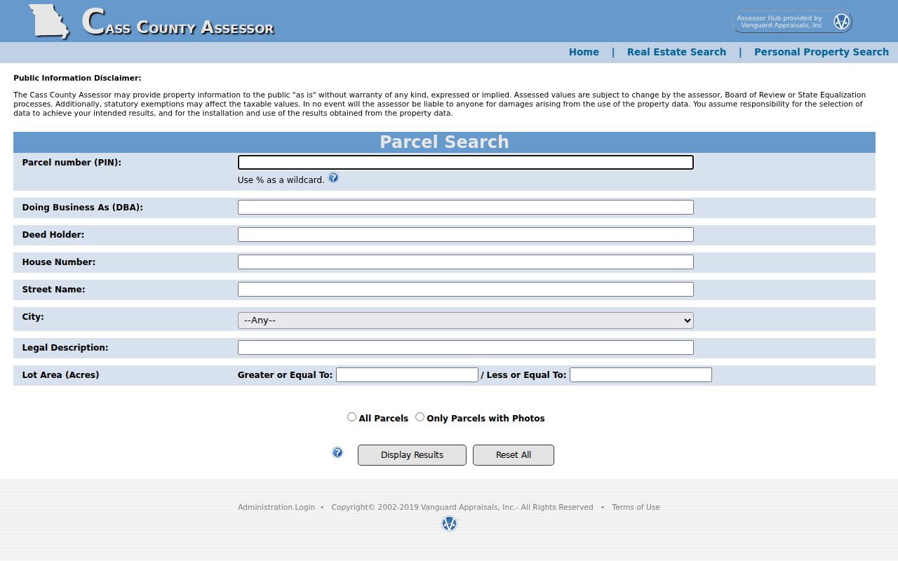 Raymore residents directory Cass County Assessor property search fields