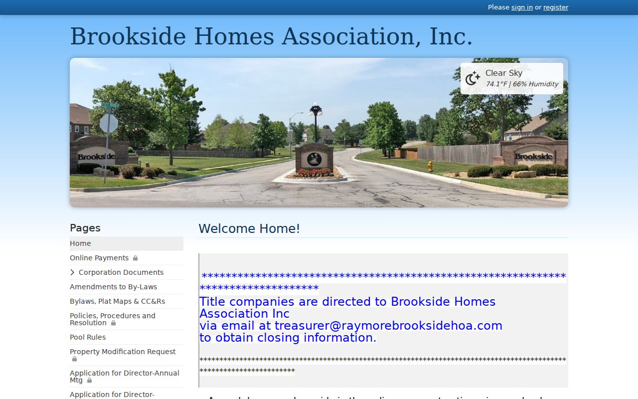 Raymore neighbors and Brookside community association contact information